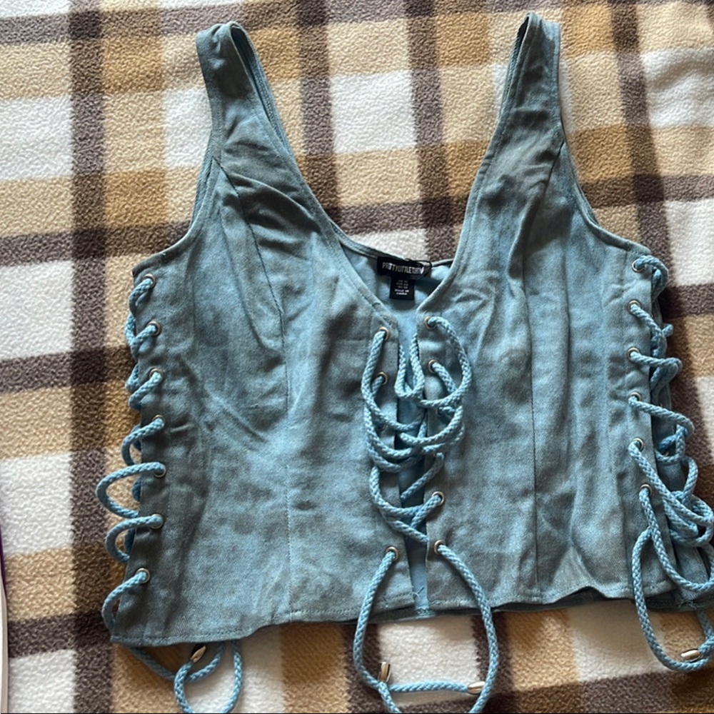 PrettyLittleThing Blue Bustier Cut Out Tank Top